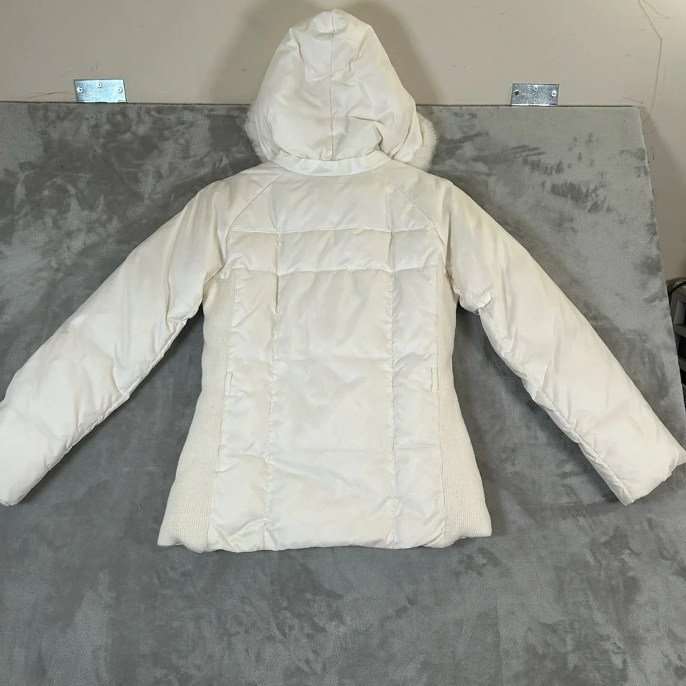 Bebe sport white down filled puffer jacket with rabbit fur lined removable hood - Picture 10 of 16